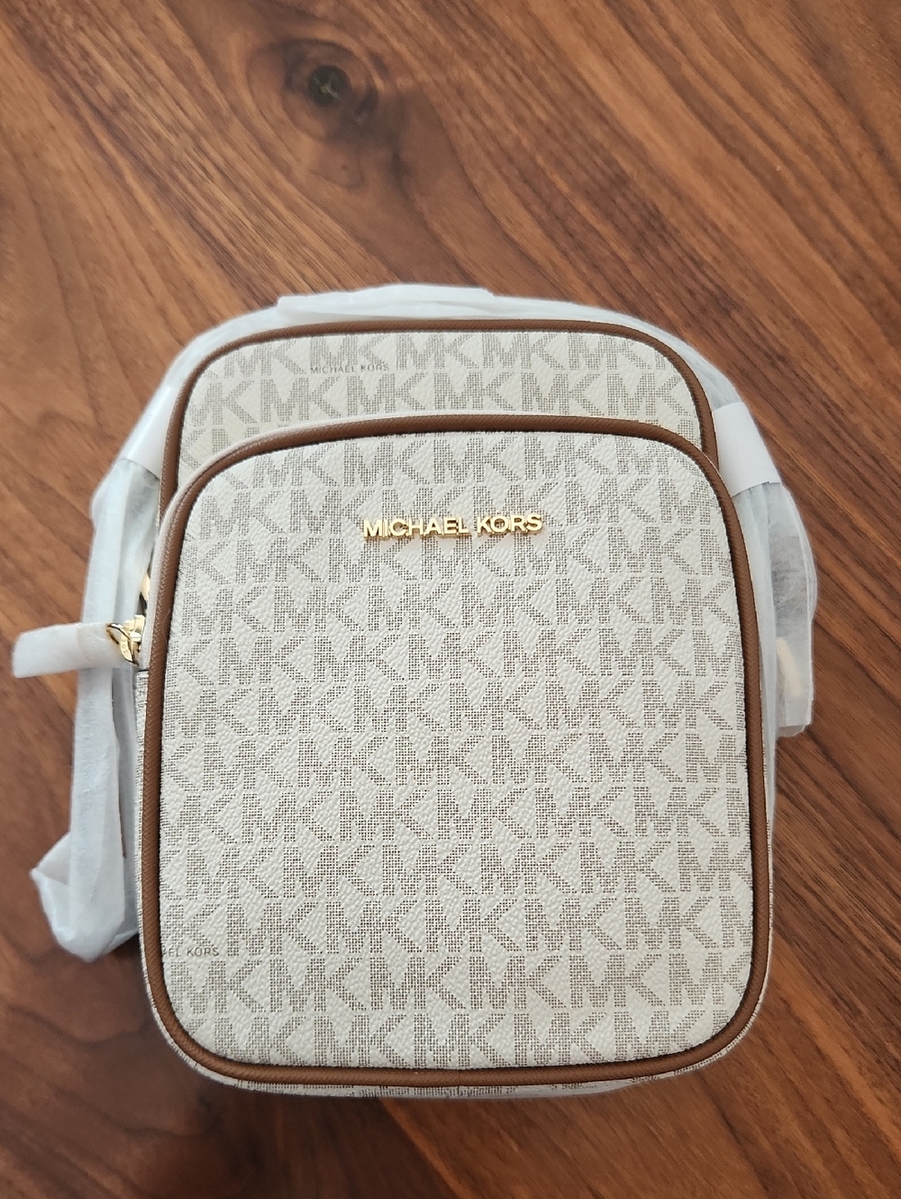 Michael Kors Cream MK Monogram Mini Crossbody